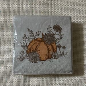 Punch Studio 40 Fall Harvest Pumpkin Square 3-ply Beige Brown Beverage Napkins